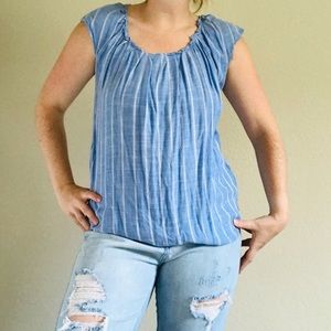 Lauren Conrad Light Blue Top with White Stripes